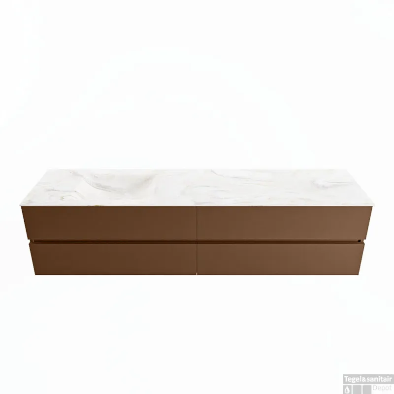 MONDIAZ VICA-DLUX 200cm badmeubel onderkast Rust 4 lades. Inbouw wastafel CLOUD links 1 kraangat, kleur Ostra. Seizoensaanbieding