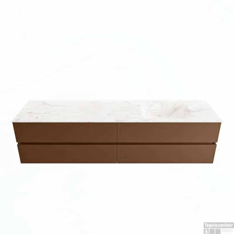 Speciale Aanbieding MONDIAZ VICA-DLUX 200cm badmeubel onderkast Rust 4 lades. Inbouw wastafel CLOUD rechts 1 kraangat, kleur Ostra.