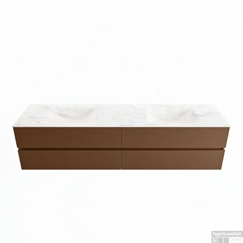 Direct Verzonden MONDIAZ VICA-DLUX 200cm badmeubel onderkast Rust 4 lades. Inbouw wastafel CLOUD dubbel 2 kraangaten, kleur Ostra.