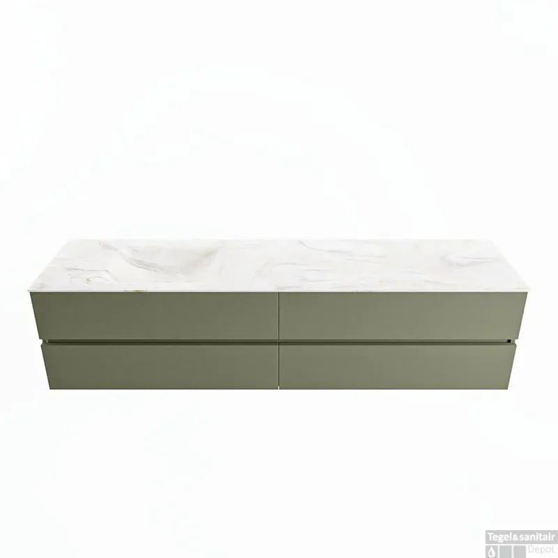 Superprijs MONDIAZ VICA-DLUX 200cm badmeubel onderkast Army 4 lades. Inbouw wastafel CLOUD links zonder kraangat, kleur Ostra.