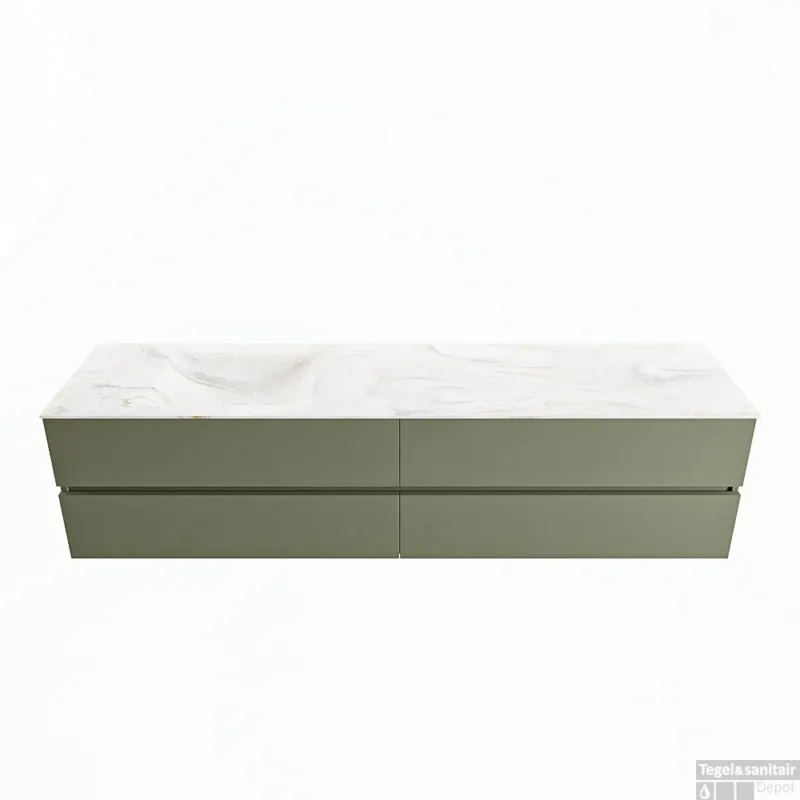 MONDIAZ VICA-DLUX 200cm badmeubel onderkast Army 4 lades. Inbouw wastafel CLOUD links 1 kraangat, kleur Ostra. Laatste Versie