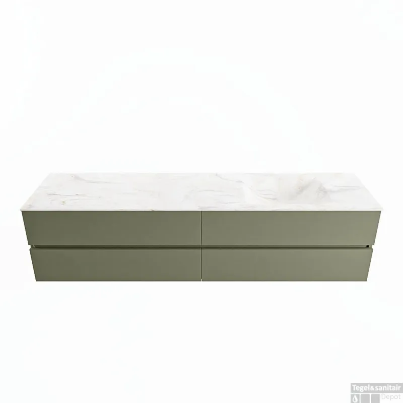 MONDIAZ VICA-DLUX 200cm badmeubel onderkast Army 4 lades. Inbouw wastafel CLOUD rechts 1 kraangat, kleur Ostra. Superprijs