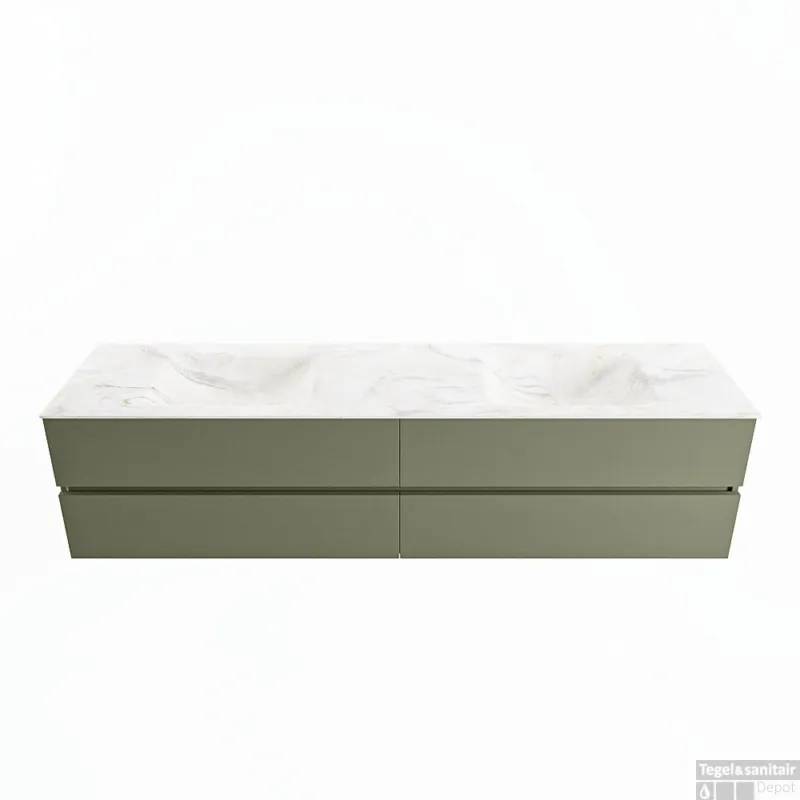 MONDIAZ VICA-DLUX 200cm badmeubel onderkast Army 4 lades. Inbouw wastafel CLOUD dubbel 2 kraangaten, kleur Ostra. Actieprijs