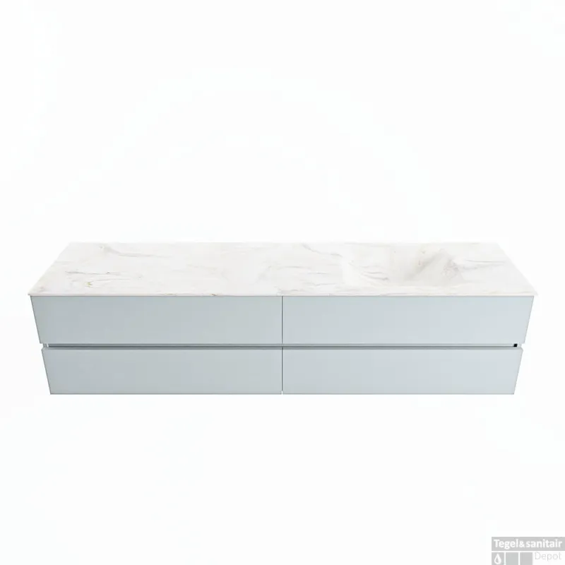 MONDIAZ VICA-DLUX 200cm badmeubel onderkast Clay 4 lades. Inbouw wastafel CLOUD rechts zonder kraangat, kleur Ostra. Snelle Levering