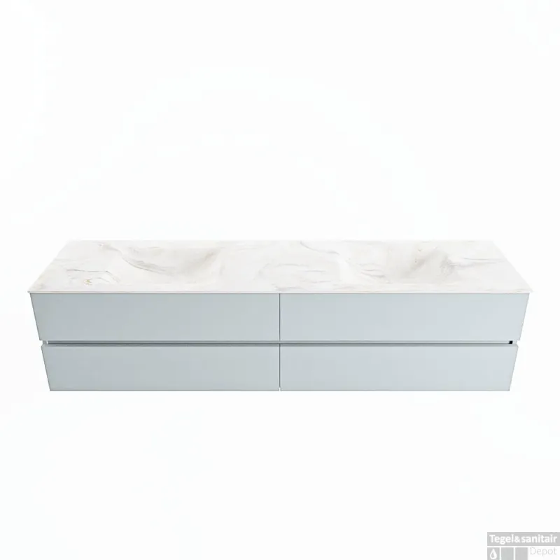 Gecertificeerd MONDIAZ VICA-DLUX 200cm badmeubel onderkast Clay 4 lades. Inbouw wastafel CLOUD dubbel zonder kraangat, kleur Ostra.