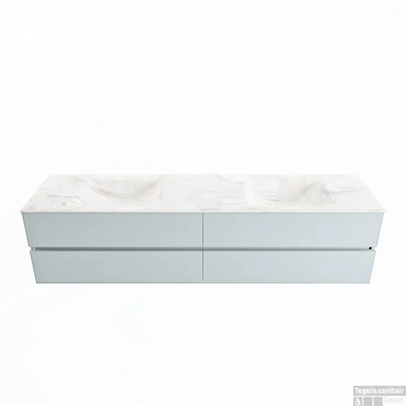 MONDIAZ VICA-DLUX 200cm badmeubel onderkast Clay 4 lades. Inbouw wastafel CLOUD dubbel 2 kraangaten, kleur Ostra. Laatste Kans