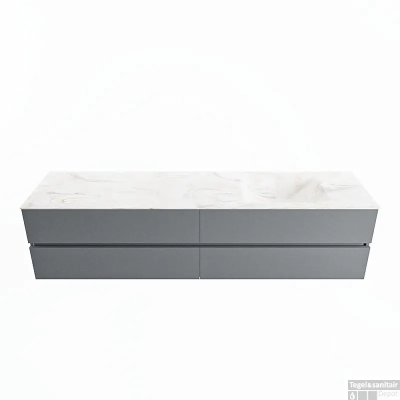 Goedkoop MONDIAZ VICA-DLUX 200cm badmeubel onderkast Plata 4 lades. Inbouw wastafel CLOUD rechts zonder kraangat, kleur Ostra.