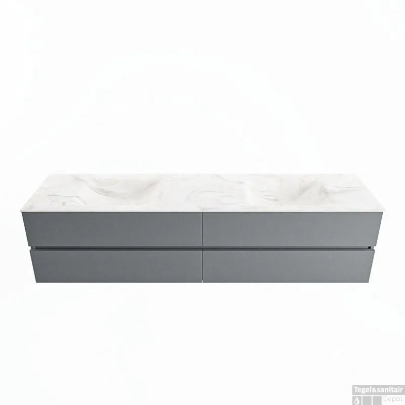 Op = Op MONDIAZ VICA-DLUX 200cm badmeubel onderkast Plata 4 lades. Inbouw wastafel CLOUD dubbel zonder kraangat, kleur Ostra.