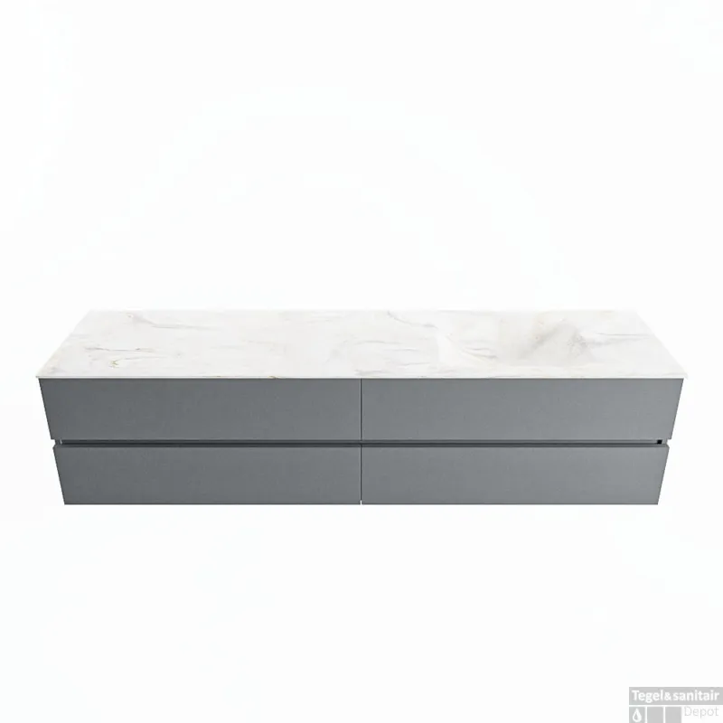 Betaalbaar MONDIAZ VICA-DLUX 200cm badmeubel onderkast Plata 4 lades. Inbouw wastafel CLOUD rechts 1 kraangat, kleur Ostra.