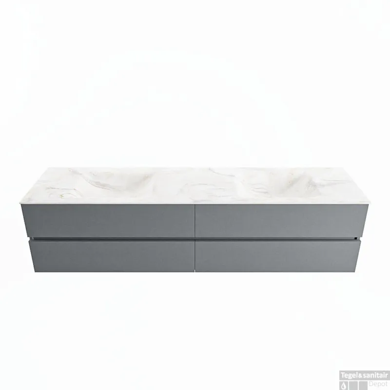 Finale Uitverkoop MONDIAZ VICA-DLUX 200cm badmeubel onderkast Plata 4 lades. Inbouw wastafel CLOUD dubbel 2 kraangaten, kleur Ostra.