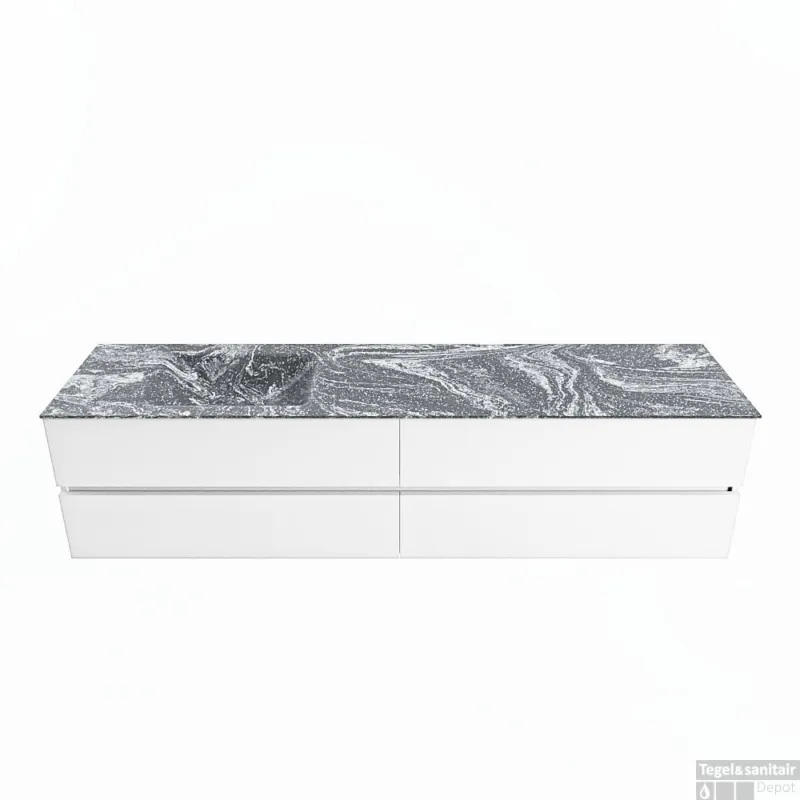 MONDIAZ VICA-DLUX 200cm badmeubel onderkast Talc 4 lades. Inbouw wastafel CLOUD links 1 kraangat, kleur Lava. Korting