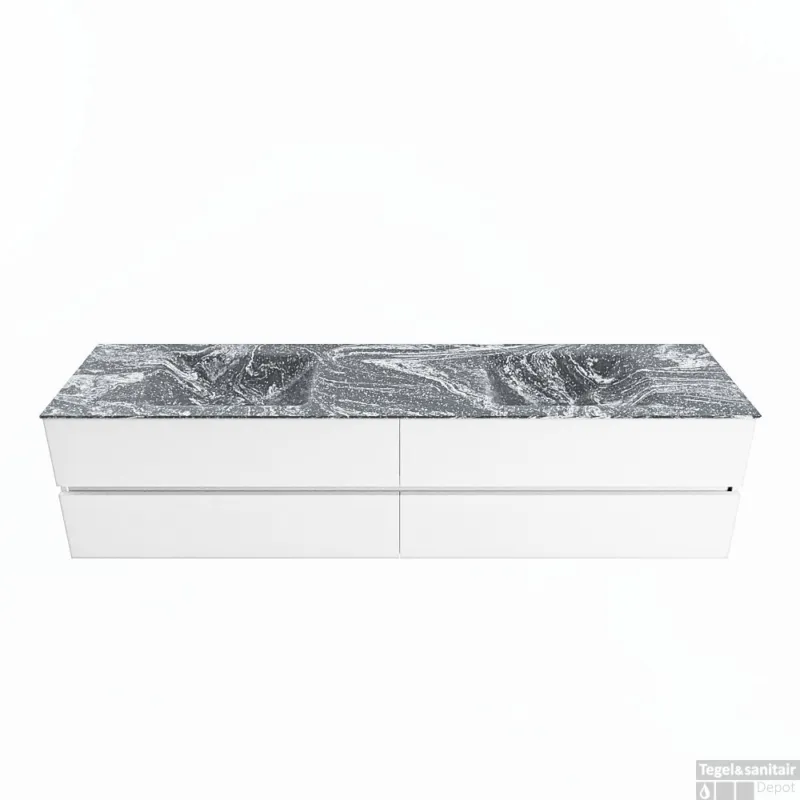 Fabrieksprijs MONDIAZ VICA-DLUX 200cm badmeubel onderkast Talc 4 lades. Inbouw wastafel CLOUD dubbel 2 kraangaten, kleur Lava.