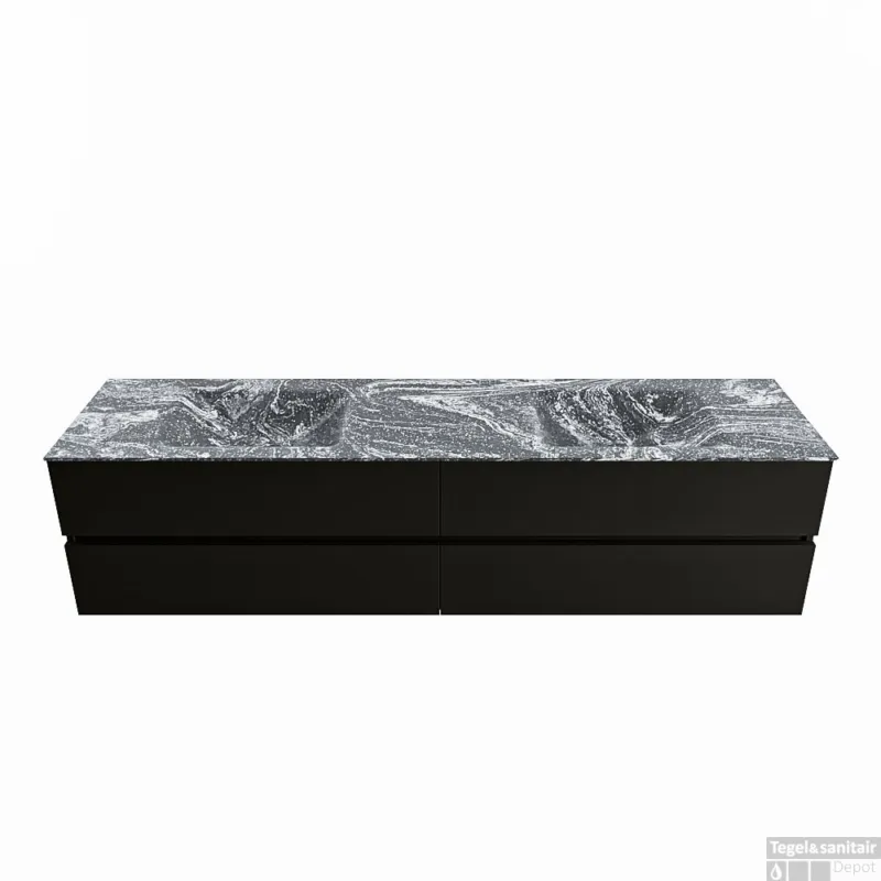 MONDIAZ VICA-DLUX 200cm badmeubel onderkast Urban 4 lades. Inbouw wastafel CLOUD dubbel zonder kraangat, kleur Lava. Merkproduct