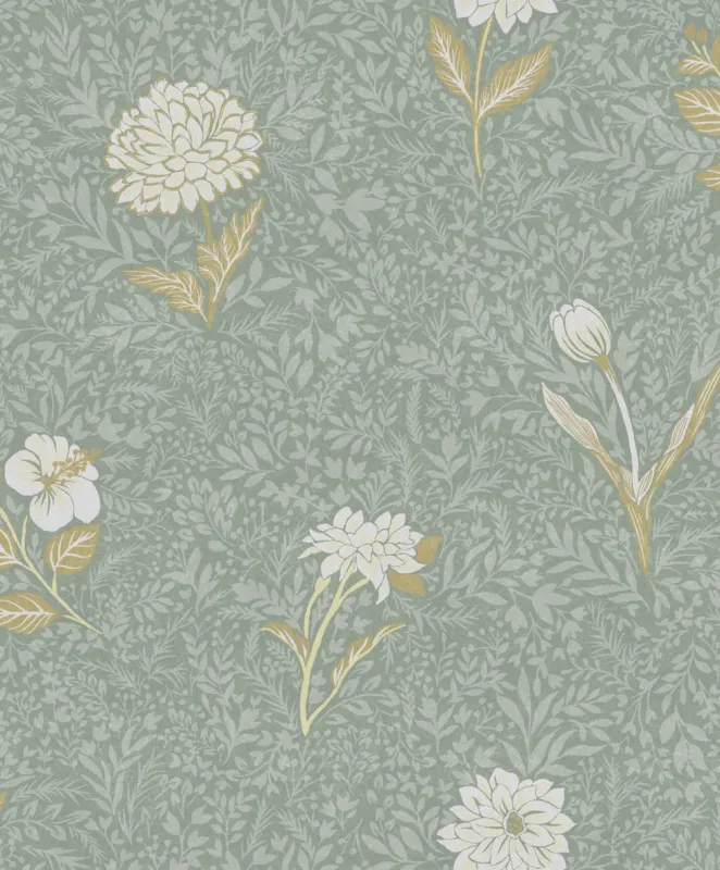 Meest Verkocht Zoom by Masureel Olivia OLI305 Dahlia teal Behang