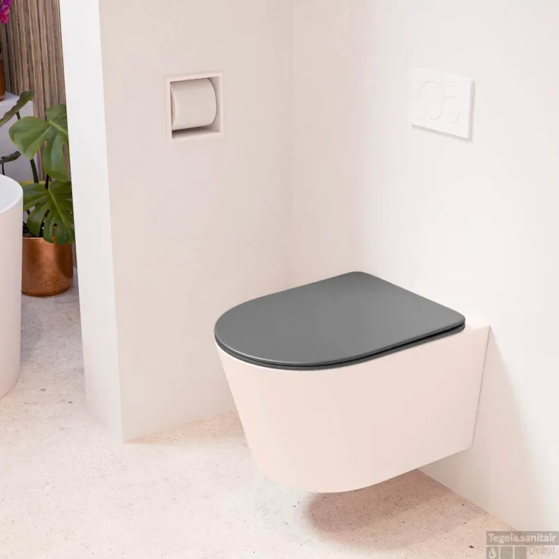 Nieuw MONDIAZ LAVIE hangend toilet single fire rimless diepspoel Rosee, Toiletzitting met quick-release & softclose Dark Grey