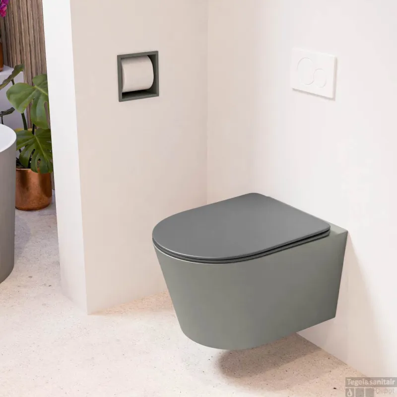 MONDIAZ LAVIE hangend toilet single fire rimless diepspoel Smoke, Toiletzitting met quick-release & softclose Dark Grey Favoriet