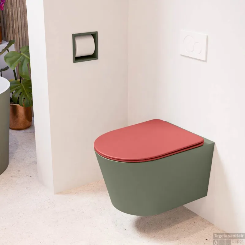 MONDIAZ LAVIE hangend toilet single fire rimless diepspoel Army, Toiletzitting met quick-release & softclose Fire Beperkt Aanbod