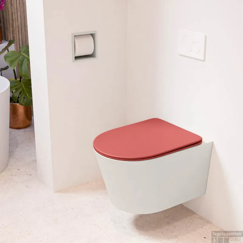 Lage Kosten MONDIAZ LAVIE hangend toilet single fire rimless diepspoel Linen, Toiletzitting met quick-release & softclose Fire