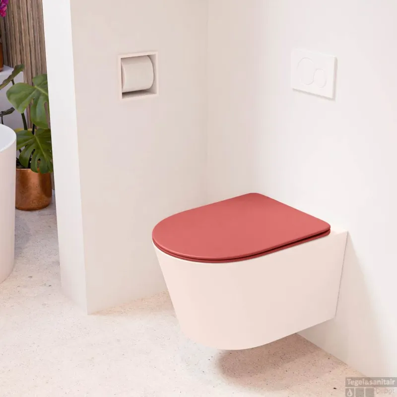 MONDIAZ LAVIE hangend toilet single fire rimless diepspoel Rosee, Toiletzitting met quick-release & softclose Fire Betaalbaar