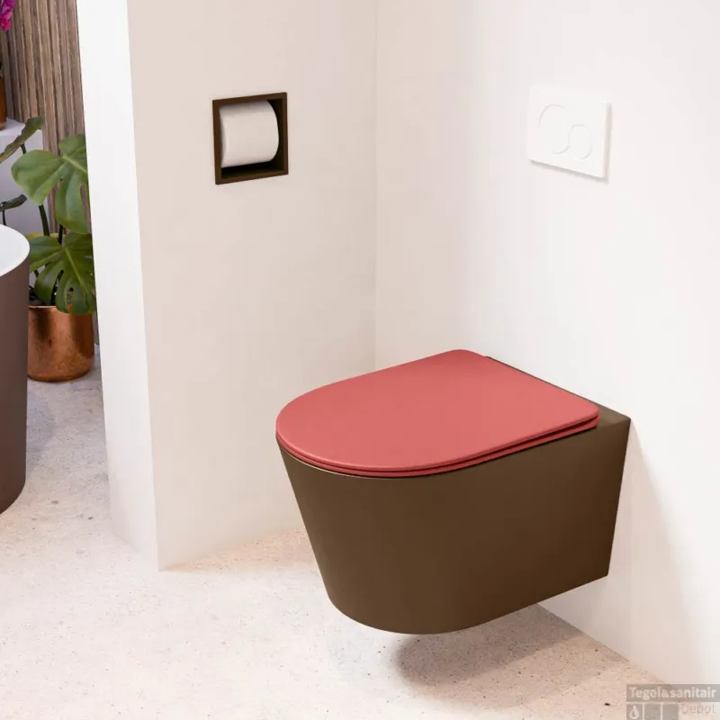 Bestseller MONDIAZ LAVIE hangend toilet single fire rimless diepspoel Rust, Toiletzitting met quick-release & softclose Fire