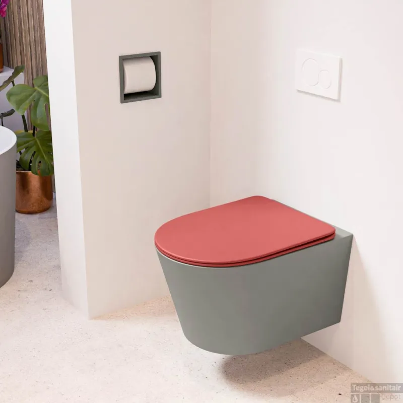 Koop Online MONDIAZ LAVIE hangend toilet single fire rimless diepspoel Smoke, Toiletzitting met quick-release & softclose Fire