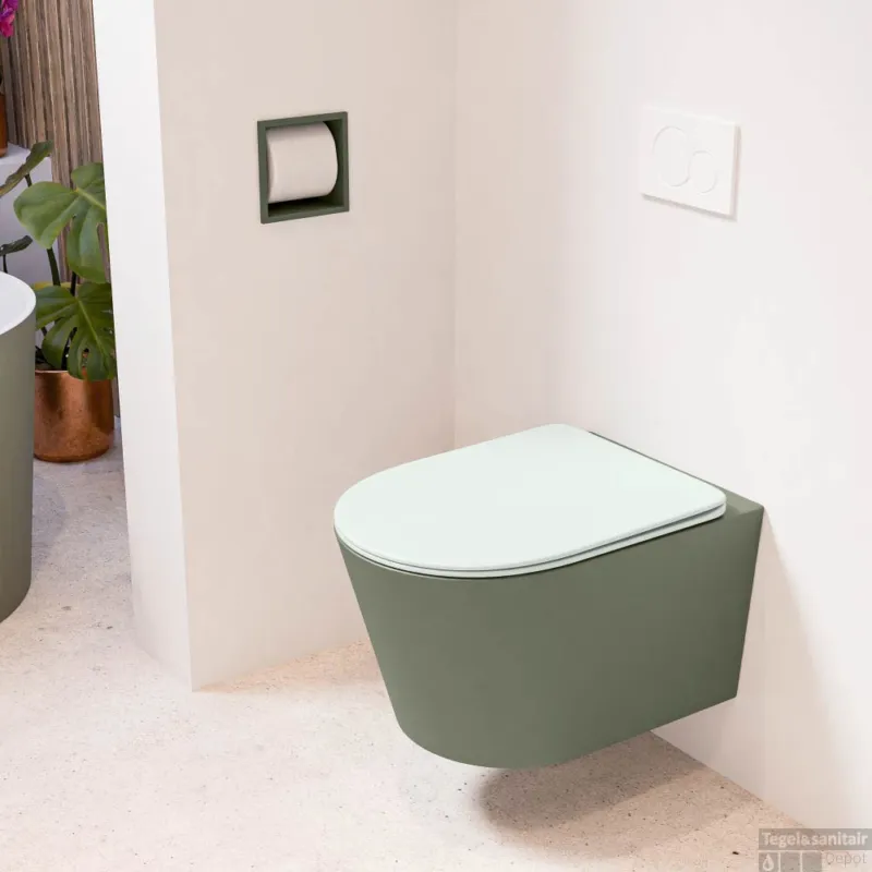 MONDIAZ LAVIE hangend toilet single fire rimless diepspoel Army, Toiletzitting met quick-release & softclose Greey Meest Verkocht