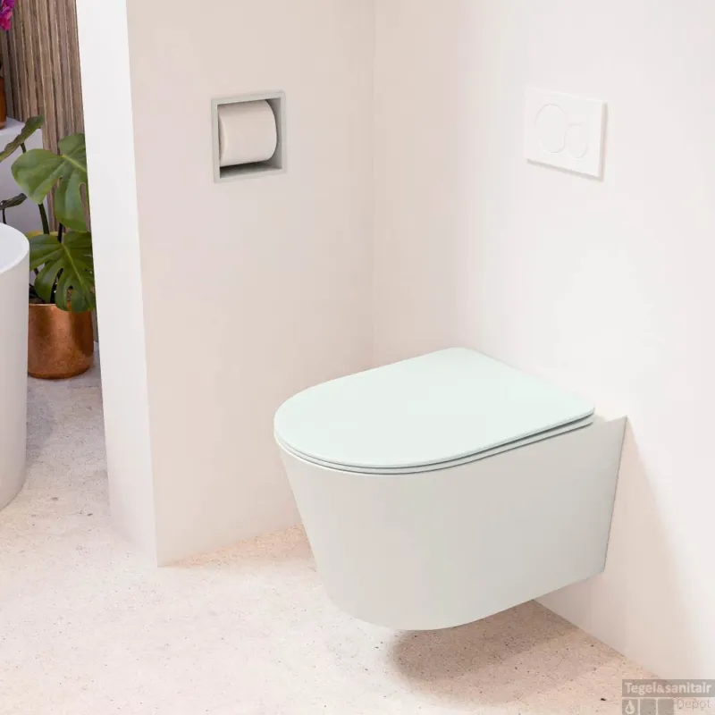 MONDIAZ LAVIE hangend toilet single fire rimless diepspoel Linen, Toiletzitting met quick-release & softclose Greey Uitverkoop