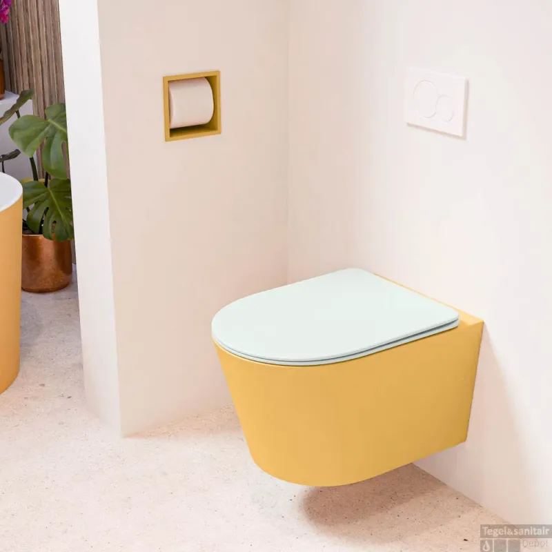 MONDIAZ LAVIE hangend toilet single fire rimless diepspoel Ocher, Toiletzitting met quick-release & softclose Greey Koopje