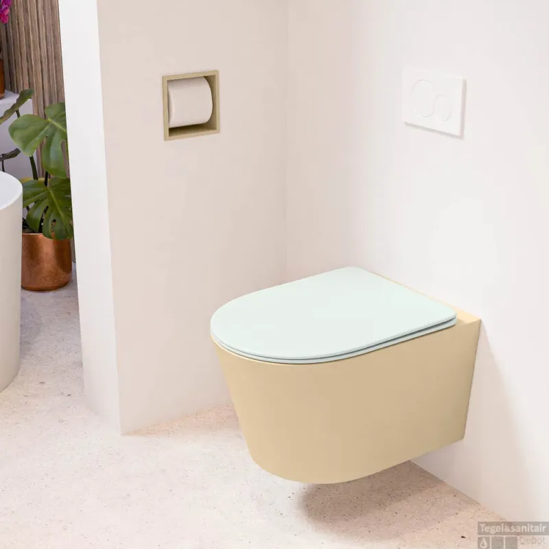 MONDIAZ LAVIE hangend toilet single fire rimless diepspoel Sand, Toiletzitting met quick-release & softclose Greey Beperkt Aanbod