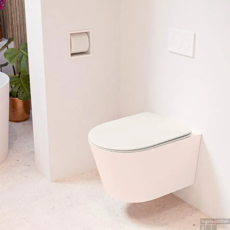 MONDIAZ LAVIE hangend toilet single fire rimless diepspoel Rosee, Toiletzitting met quick-release & softclose Linen Express Levering