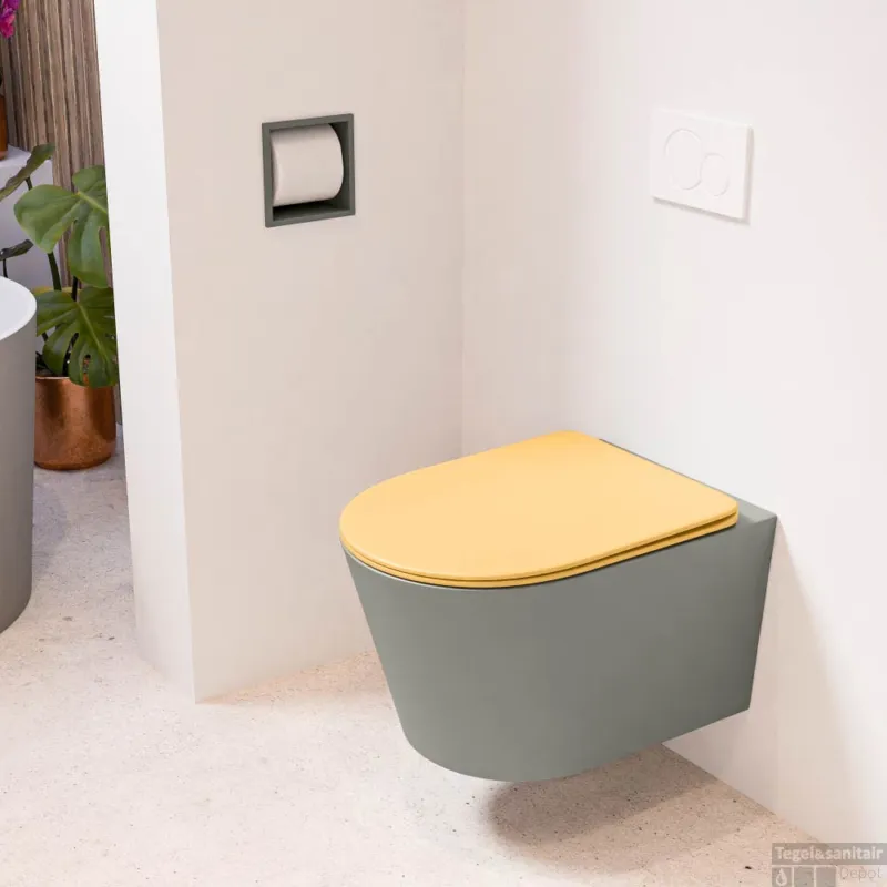 MONDIAZ LAVIE hangend toilet single fire rimless diepspoel Smoke, Toiletzitting met quick-release & softclose Ocher Direct Beschikbaar