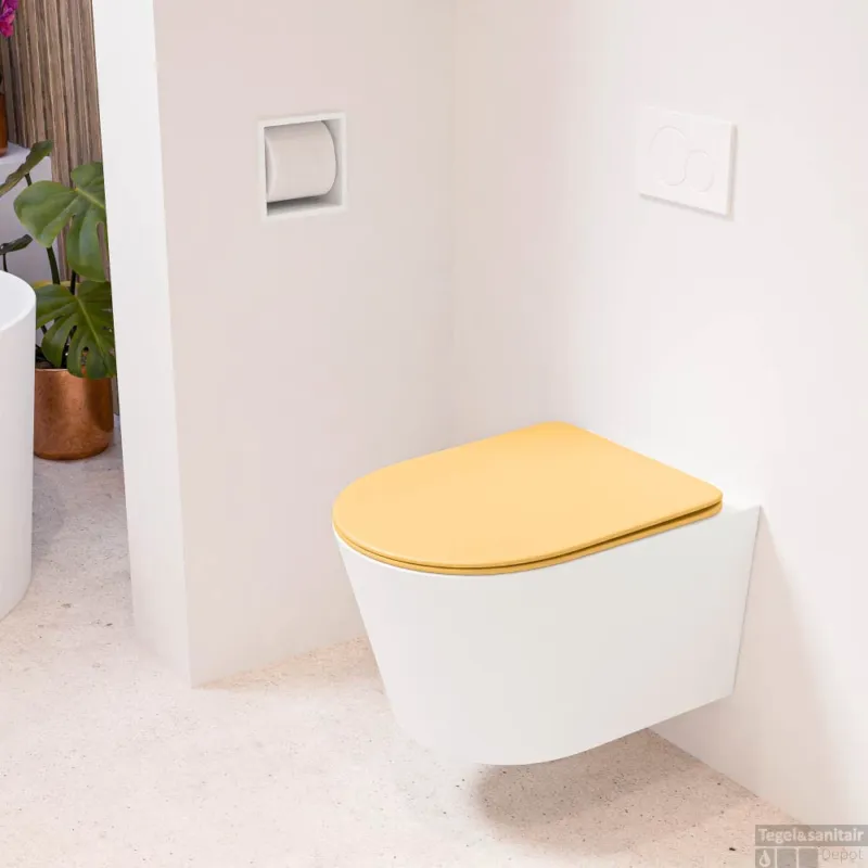 MONDIAZ LAVIE hangend toilet single fire rimless diepspoel Talc, Toiletzitting met quick-release & softclose Ocher Fabrieksprijs