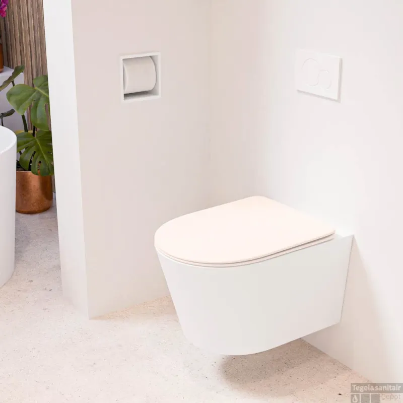 MONDIAZ LAVIE hangend toilet single fire rimless diepspoel Talc, Toiletzitting met quick-release & softclose Rosee Betaalbaar