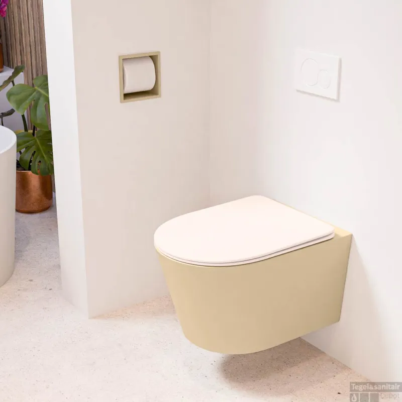 MONDIAZ LAVIE hangend toilet single fire rimless diepspoel Sand, Toiletzitting met quick-release & softclose Rosee Beperkt Aanbod