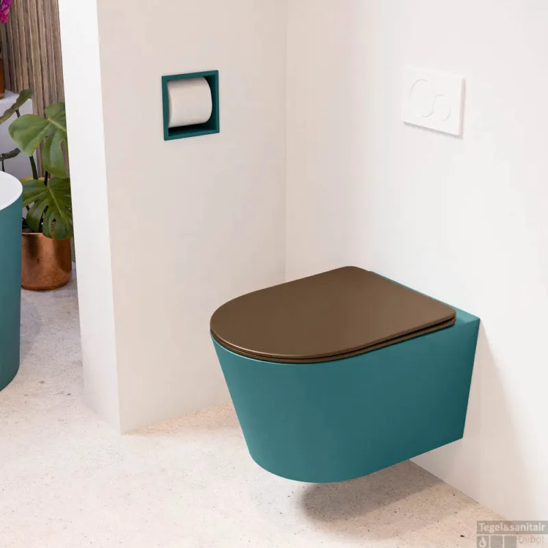Express Levering MONDIAZ LAVIE hangend toilet single fire rimless diepspoel Smag, Toiletzitting met quick-release & softclose Rust