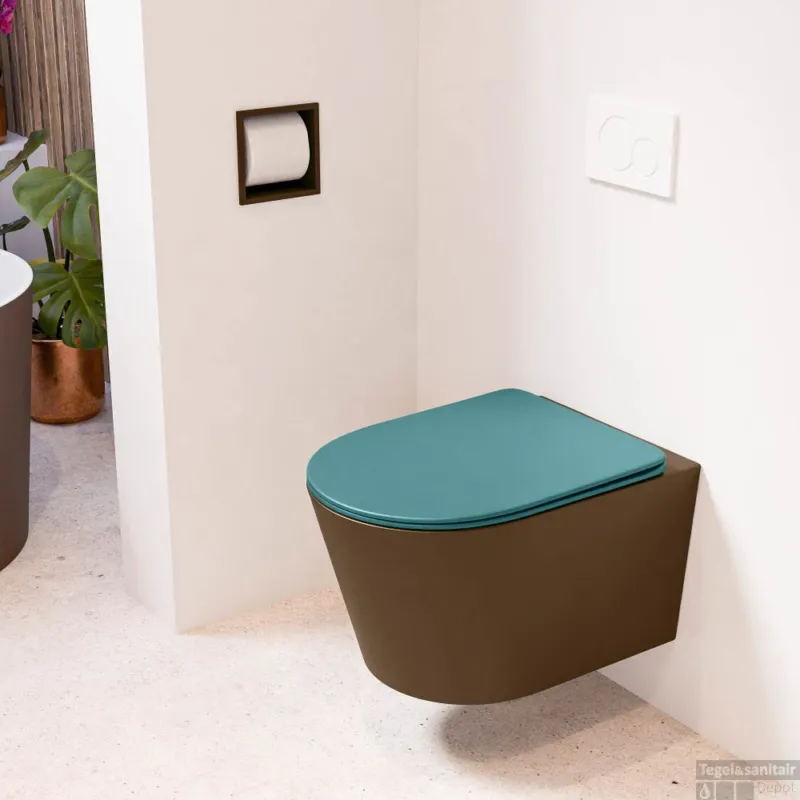 Beperkte Voorraad MONDIAZ LAVIE hangend toilet single fire rimless diepspoel Rust, Toiletzitting met quick-release & softclose Smag