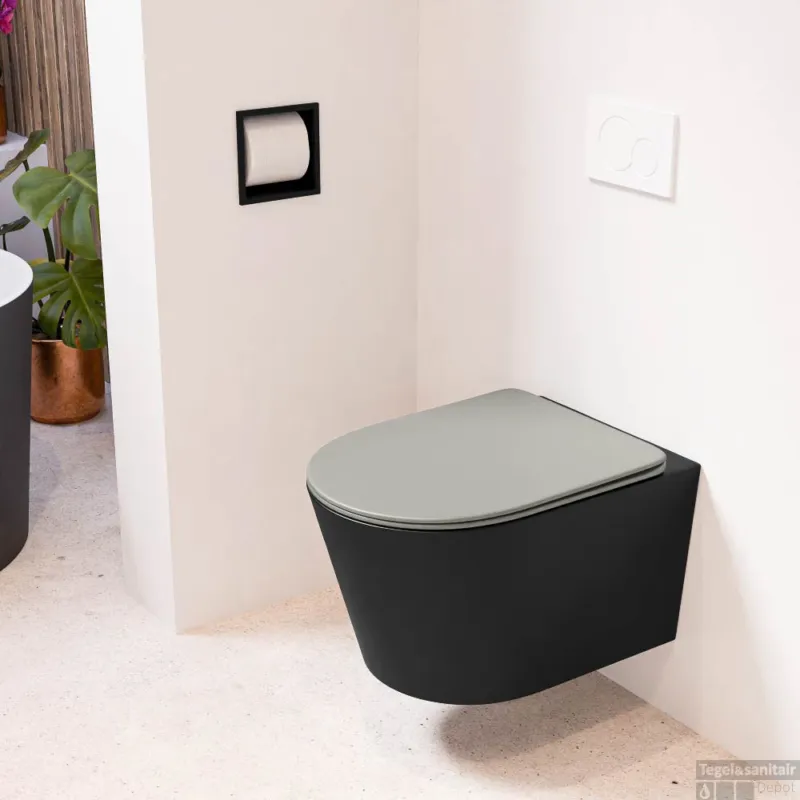MONDIAZ LAVIE hangend toilet single fire rimless diepspoel Urban, Toiletzitting met quick-release & softclose Smoke Koopje