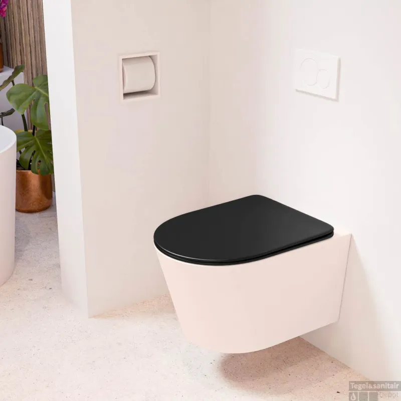 Korting MONDIAZ LAVIE hangend toilet single fire rimless diepspoel Rosee, Toiletzitting met quick-release & softclose Urban