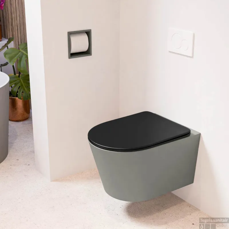 Op = Op MONDIAZ LAVIE hangend toilet single fire rimless diepspoel Smoke, Toiletzitting met quick-release & softclose Urban