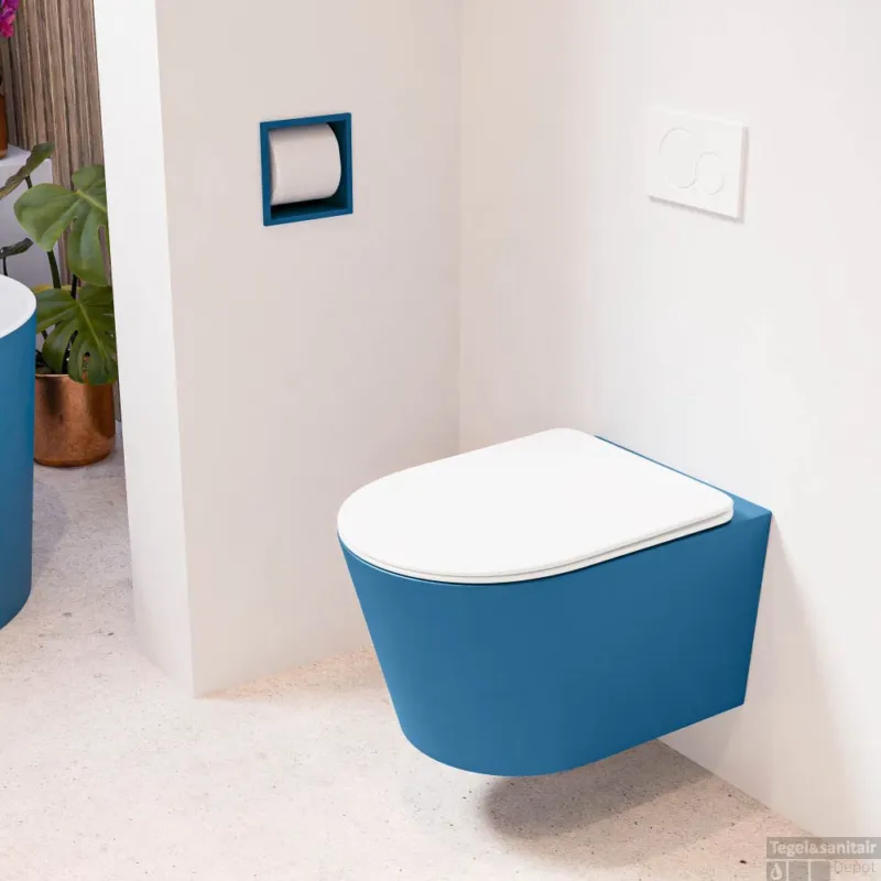Weekendaanbieding MONDIAZ LAVIE hangend toilet single fire rimless diepspoel Jeans, Toiletzitting met quick-release & softclose Talc