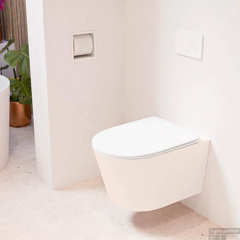 MONDIAZ LAVIE hangend toilet single fire rimless diepspoel Rosee, Toiletzitting met quick-release & softclose Talc Aanbieding