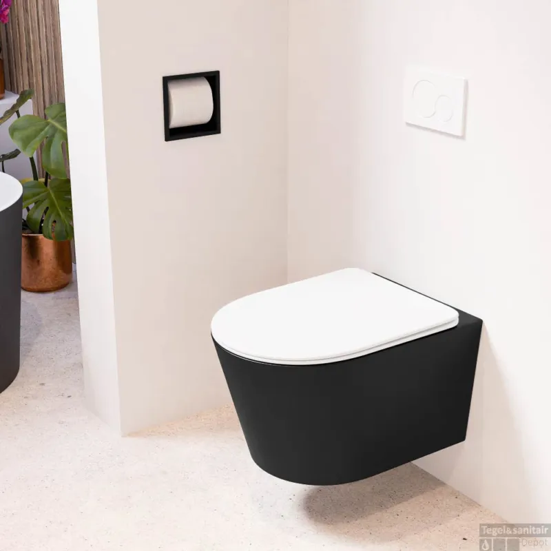 Korting MONDIAZ LAVIE hangend toilet single fire rimless diepspoel Urban, Toiletzitting met quick-release & softclose Talc