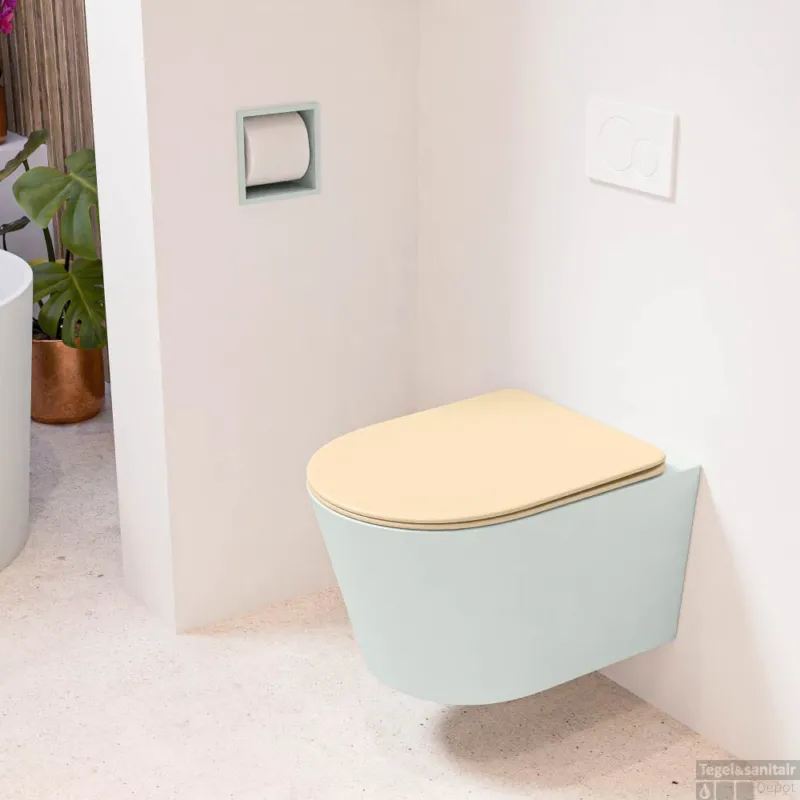 Beperkt Aanbod MONDIAZ LAVIE hangend toilet single fire rimless diepspoel Greey, Toiletzitting met quick-release & softclose Sand
