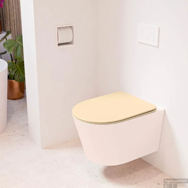 MONDIAZ LAVIE hangend toilet single fire rimless diepspoel Rosee, Toiletzitting met quick-release & softclose Sand Weekendaanbieding