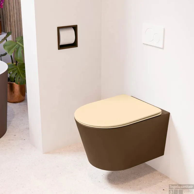 MONDIAZ LAVIE hangend toilet single fire rimless diepspoel Rust, Toiletzitting met quick-release & softclose Sand Uitverkoop