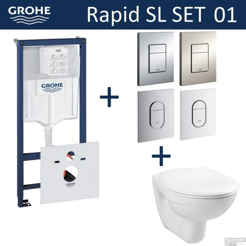 Beste Prijs Grohe Rapid SL Toiletset set01 Basic Smart met Grohe Arena of Skate drukplaat