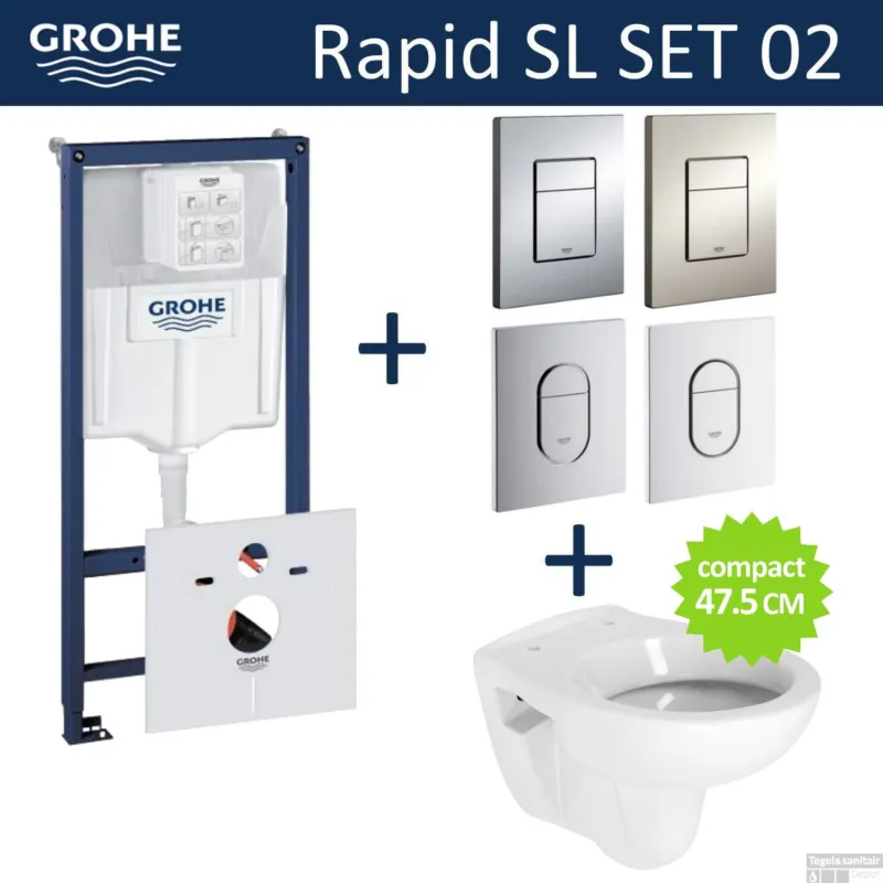 Seizoensaanbieding Grohe Rapid SL Toiletset set02 B&W Compact met Grohe Arena of Skate drukplaat