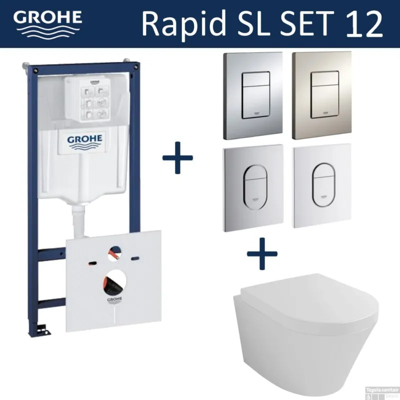 Grohe Rapid SL Toiletset set12 Wiesbaden Vesta 52 cm met Grohe Arena of Skate drukplaat Voordeelprijs