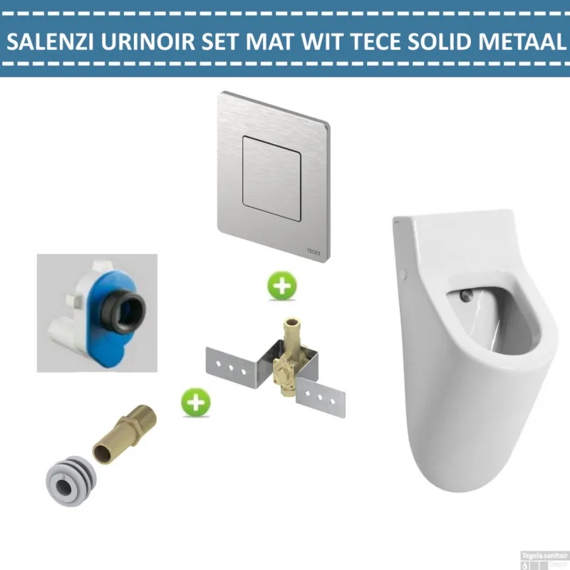 Urinoir Set Salenzi Hung Achterinlaat Mat Wit met TECE Solid Drukplaat Metaal Beperkte Voorraad