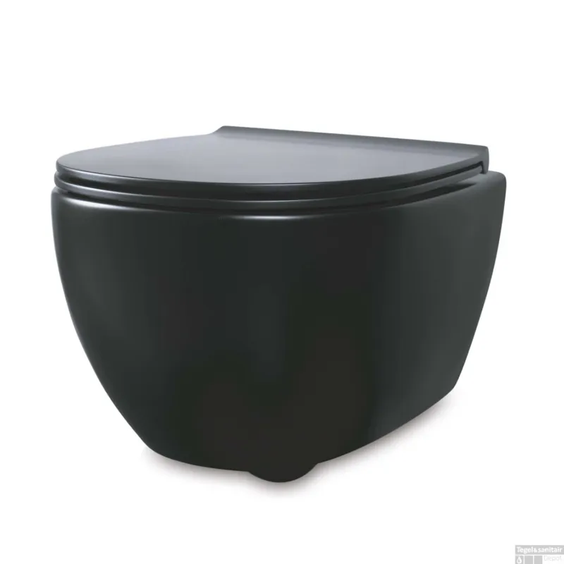 Uitverkoop Wandcloset Luca Sanitair Vaso Rimless 54x36cm Mat zwart (Exclusief zitting)